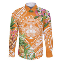 Aloha Hawaii Lanai Family Matching Off The Shoulder Long Sleeve Dress and Hawaiian Shirt Frangipani Mix Pineapple