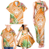 Aloha Hawaii Lanai Family Matching Tank Maxi Dress and Hawaiian Shirt Frangipani Mix Pineapple