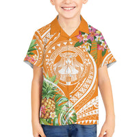 Aloha Hawaii Lanai Kid Hawaiian Shirt Frangipani Mix Pineapple LT7 Kid Orange - Polynesian Pride