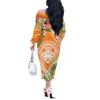 Aloha Hawaii Lanai Off The Shoulder Long Sleeve Dress Frangipani Mix Pineapple LT7 - Polynesian Pride