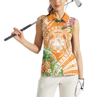 Aloha Hawaii Lanai Women Sleeveless Polo Shirt Frangipani Mix Pineapple LT7 - Polynesian Pride