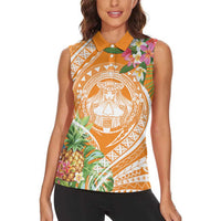 Aloha Hawaii Lanai Women Sleeveless Polo Shirt Frangipani Mix Pineapple LT7 - Polynesian Pride