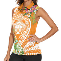 Aloha Hawaii Lanai Women Sleeveless Polo Shirt Frangipani Mix Pineapple LT7 - Polynesian Pride