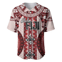 Bula Fiji Vintage Baseball Jersey Scarlet Masi Motifs LT7 Scarlet - Polynesian Pride