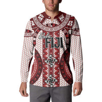 Bula Fiji Vintage Button Sweatshirt Scarlet Masi Motifs LT7 - Polynesian Pride