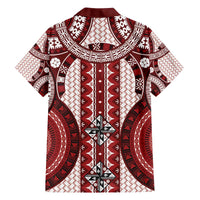 Bula Fiji Vintage Family Matching Off The Shoulder Long Sleeve Dress and Hawaiian Shirt Scarlet Masi Motifs
