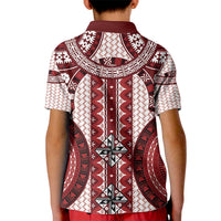 Bula Fiji Vintage Kid Polo Shirt Scarlet Masi Motifs LT7 - Polynesian Pride