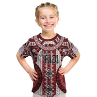 Bula Fiji Vintage Kid T Shirt Scarlet Masi Motifs LT7 Scarlet - Polynesian Pride