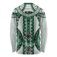 Bula Fiji Vintage Long Sleeve Shirt Phthalo Green Masi Motifs LT7 - Polynesian Pride