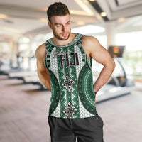 Bula Fiji Vintage Men Tank Top Phthalo Green Masi Motifs LT7 Phthalo Green - Polynesian Pride