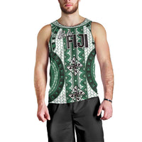 Bula Fiji Vintage Men Tank Top Phthalo Green Masi Motifs LT7 - Polynesian Pride
