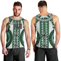 Bula Fiji Vintage Men Tank Top Phthalo Green Masi Motifs LT7 - Polynesian Pride
