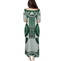 Bula Fiji Vintage Puletasi Phthalo Green Masi Motifs