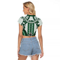 Bula Fiji Vintage Raglan Cropped T Shirt Phthalo Green Masi Motifs LT7 - Polynesian Pride