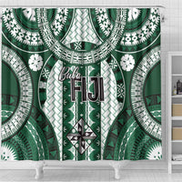 Bula Fiji Vintage Shower Curtain Phthalo Green Masi Motifs