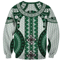Bula Fiji Vintage Sweatshirt Phthalo Green Masi Motifs LT7 - Polynesian Pride