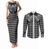 Hawai'i Paniolo Motif Black Couples Matching Tank Maxi Dress and Long Sleeve Button Shirt Floral Palaka Print LT7 Black - Polynesian Pride