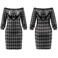 Hawai'i Paniolo Motif Black Family Matching Off The Shoulder Long Sleeve Dress and Hawaiian Shirt Floral Palaka Print LT7 Mom's Dress Black - Polynesian Pride