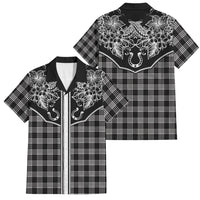 Hawai'i Paniolo Motif Black Family Matching Off The Shoulder Long Sleeve Dress and Hawaiian Shirt Floral Palaka Print LT7 Dad's Shirt - Short Sleeve Black - Polynesian Pride