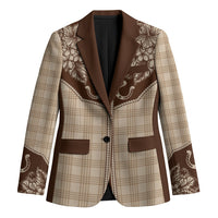Hawai'i Paniolo Motif Leather Brown Blazer Floral Palaka Print LT7 Unisex Brown - Polynesian Pride