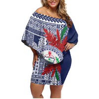 Samoa Rugby Personalized Family Matching Off Shoulder Short Dress and Hawaiian Shirt Toa Samoa Myriad Siapo