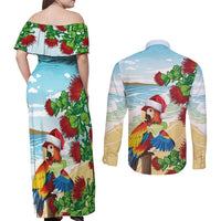 Have A Very Beach Christmas Couples Matching Off Shoulder Maxi Dress and Long Sleeve Button Shirt Parrot By Lehua Flower - Polynesian Pride
