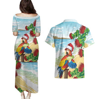 Have A Very Beach Christmas Couples Matching Puletasi and Hawaiian Shirt Parrot By Lehua Flower - Polynesian Pride