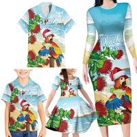 Have A Very Beach Christmas Family Matching Long Sleeve Bodycon Dress and Hawaiian Shirt Parrot By Lehua Flower - Polynesian Pride