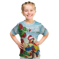Have A Very Beach Christmas Kid T Shirt Parrot By Lehua Flower - Polynesian Pride