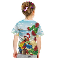 Have A Very Beach Christmas Kid T Shirt Parrot By Lehua Flower - Polynesian Pride