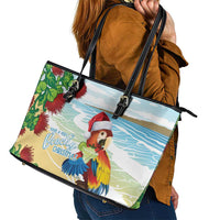 Have A Very Beach Christmas Leather Tote Bag Parrot By Lehua Flower - Polynesian Pride