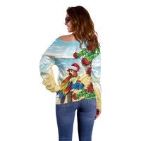 Have A Very Beach Christmas Off Shoulder Sweater Parrot By Lehua Flower - Polynesian Pride