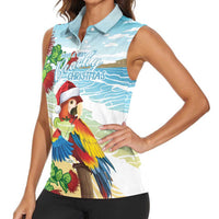 Have A Very Beach Christmas Women Sleeveless Polo Shirt Parrot By Lehua Flower - Polynesian Pride