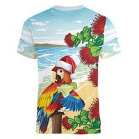 Have A Very Beach Christmas Women V-Neck T-Shirt Parrot By Lehua Flower - Polynesian Pride