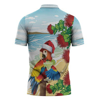Have A Very Beach Christmas Zipper Polo Shirt Parrot By Lehua Flower - Polynesian Pride