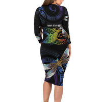 Personalised Polynesian Memorial Long Sleeve Bodycon Dress Your Wings Were Ready But My Heart Was Not