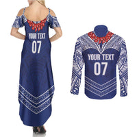 Toa Samoa Rugby Custom Couples Matching Summer Maxi Dress and Long Sleeve Button Shirt Ulafala Mix Nifo'oti - Polynesian Pride