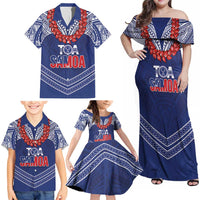 Toa Samoa Rugby Custom Family Matching Off Shoulder Maxi Dress and Hawaiian Shirt Ulafala Mix Nifo'oti - Polynesian Pride