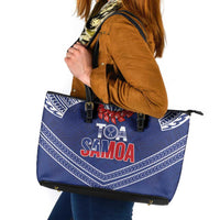 Toa Samoa Rugby Leather Tote Bag Ulafala Mix Nifo'oti LT7 Blue - Polynesian Pride