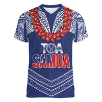 Toa Samoa Rugby Custom Women V-Neck T-Shirt Ulafala Mix Nifo'oti - Polynesian Pride