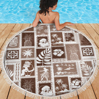 Hawaii Christmas Retro Patchwork Beach Blanket Brown LT7 - Polynesian Pride