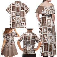 Hawaii Christmas Retro Patchwork Family Matching Off Shoulder Maxi Dress and Hawaiian Shirt Brown LT7 - Polynesian Pride