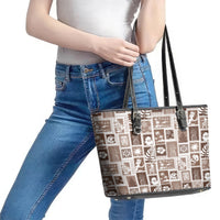 Hawaii Christmas Retro Patchwork Leather Tote Bag Brown LT7 - Polynesian Pride