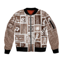 Hawaii Christmas Retro Patchwork Sleeve Zip Bomber Jacket Brown LT7 Unisex Brown - Polynesian Pride