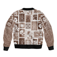 Hawaii Christmas Retro Patchwork Sleeve Zip Bomber Jacket Brown LT7 - Polynesian Pride