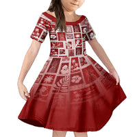 Hawaii Christmas Retro Patchwork Kid Short Sleeve Dress Red LT7 KID Red - Polynesian Pride