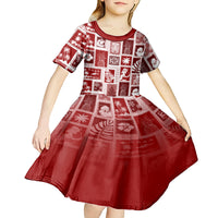Hawaii Christmas Retro Patchwork Kid Short Sleeve Dress Red LT7 - Polynesian Pride