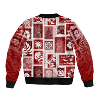 Hawaii Christmas Retro Patchwork Sleeve Zip Bomber Jacket Red LT7 - Polynesian Pride
