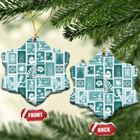Hawaii Christmas Ceramic Ornament Retro Patchwork - Teal LT7 Snow Flake Teal - Polynesian Pride