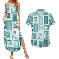 Hawaii Christmas Retro Patchwork Couples Matching Summer Maxi Dress and Hawaiian Shirt Teal LT7 Teal - Polynesian Pride